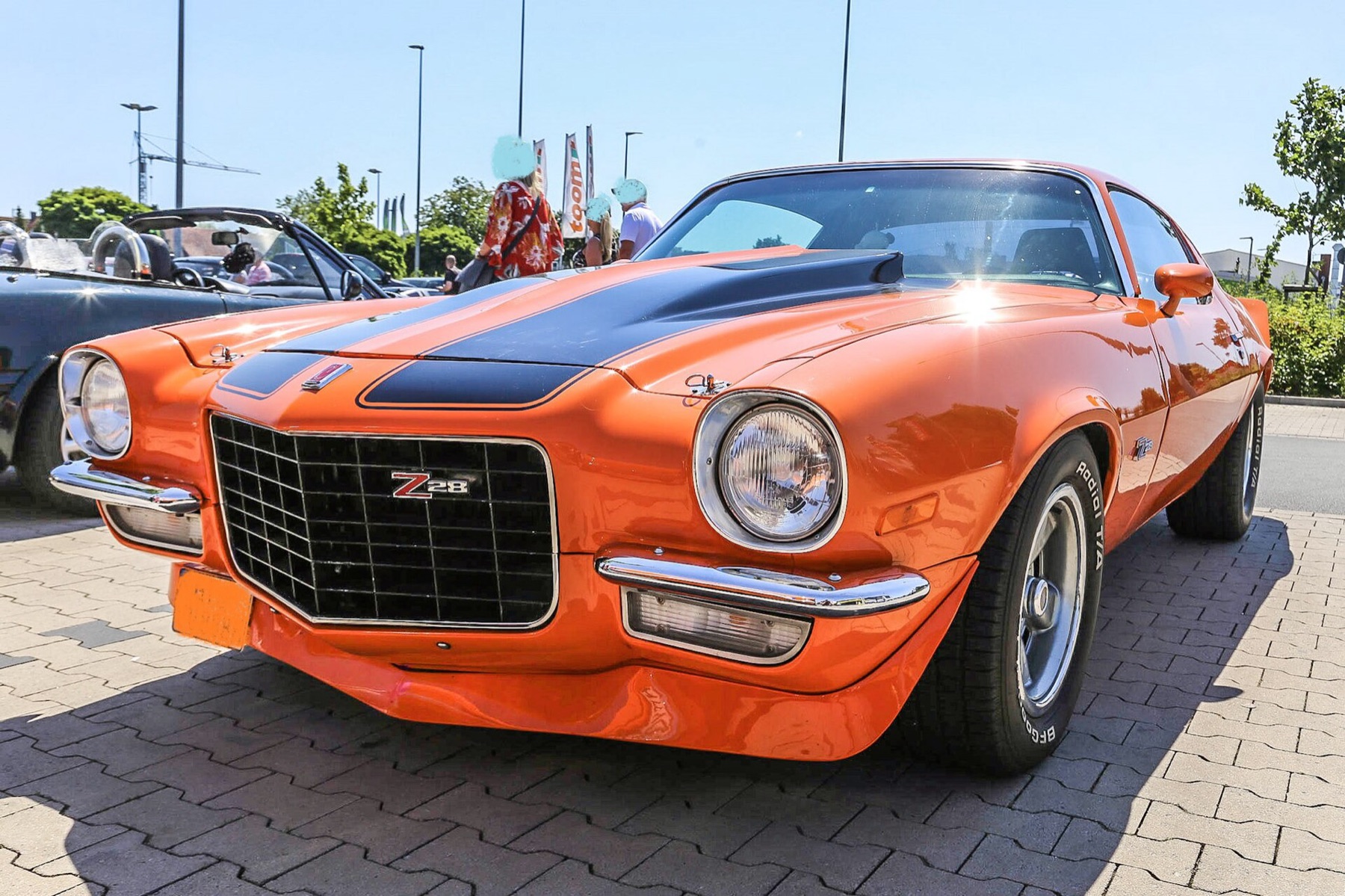 Front view of a classic Chevrolet with split bumper showing fascia and bumper layout