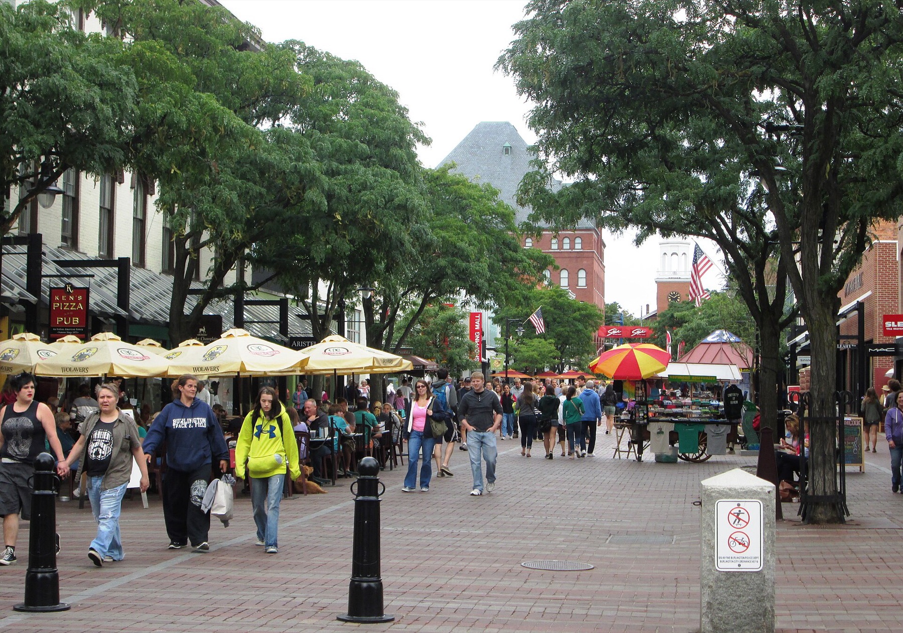 Church Street Marketplace in Burlington, Vermont on a busy day.