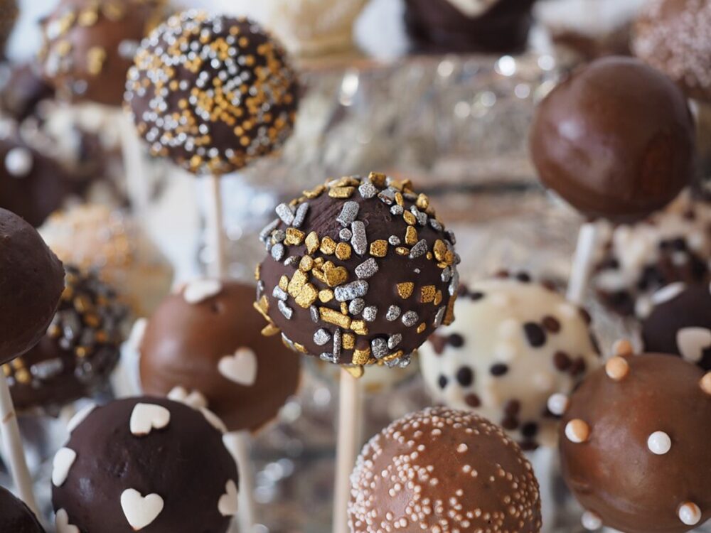 Chocolate cake pops arranged on sticks