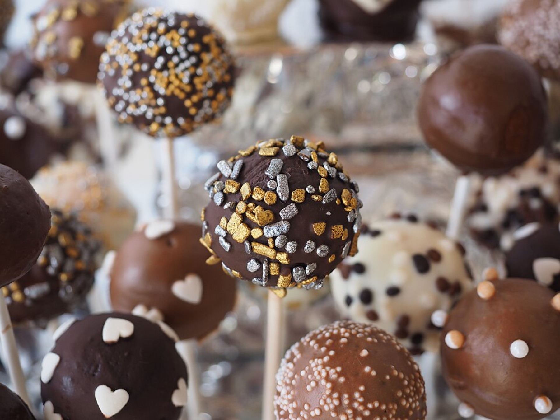 Chocolate cake pops arranged on sticks