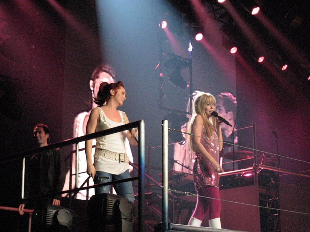 Miley Cyrus performing as Hannah Montana on stage