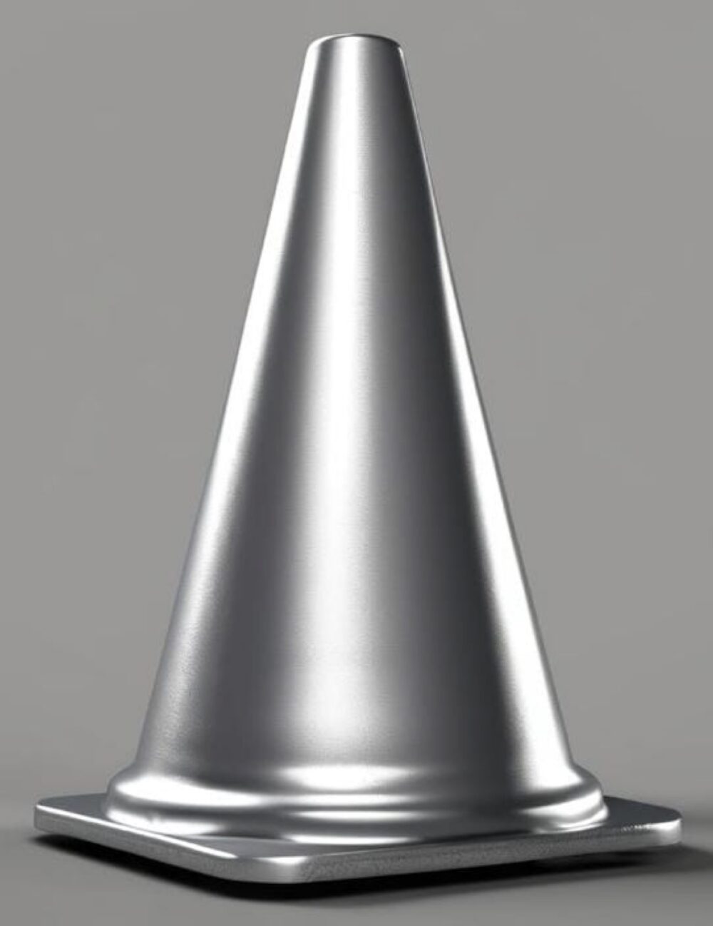 Stainless-steel cone-shaped object on a plain background