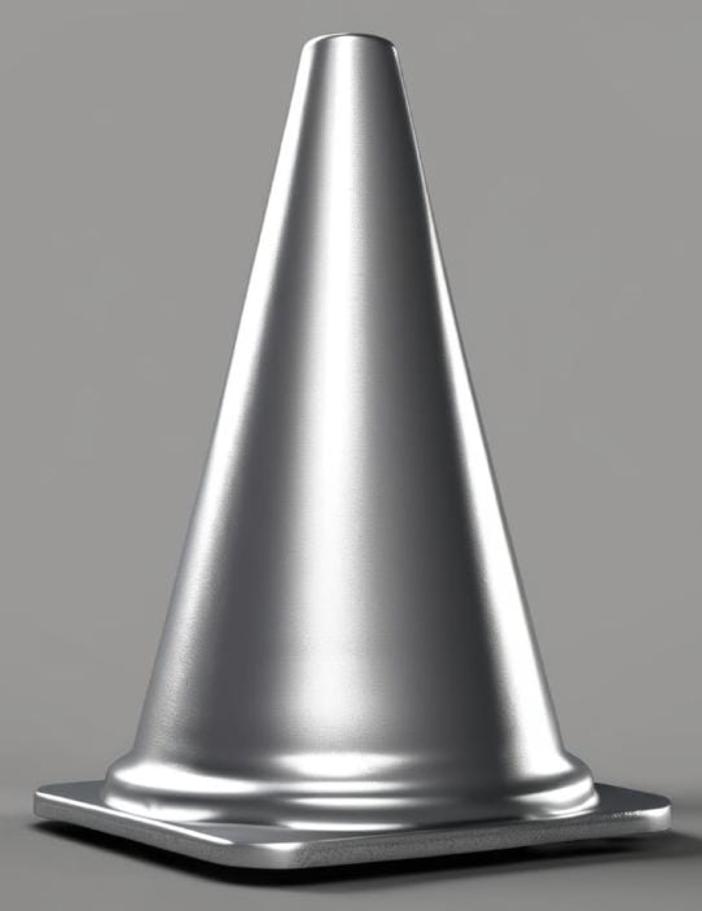 Stainless-steel cone-shaped object on a plain background
