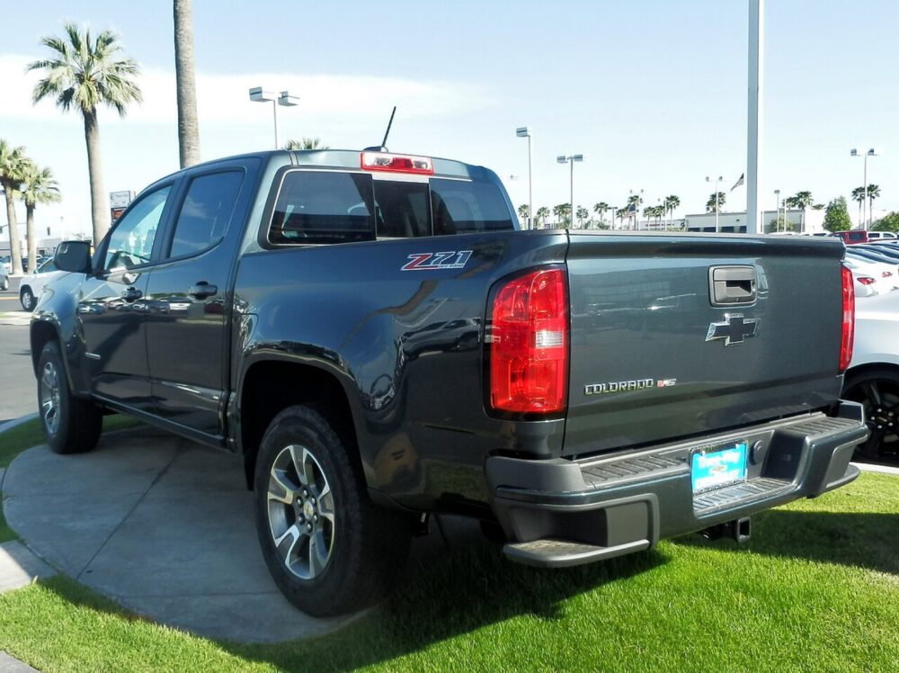 Chevrolet Colorado pickup parked, rear view