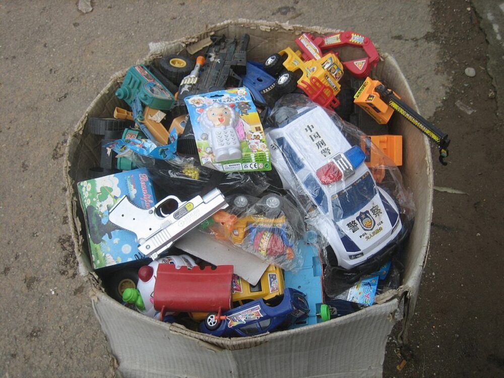 Photo of assorted Chinese toys on display in a market stall