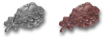 Bronze and silver oak leaf clusters suggesting different metal tiers in jewelry pricing