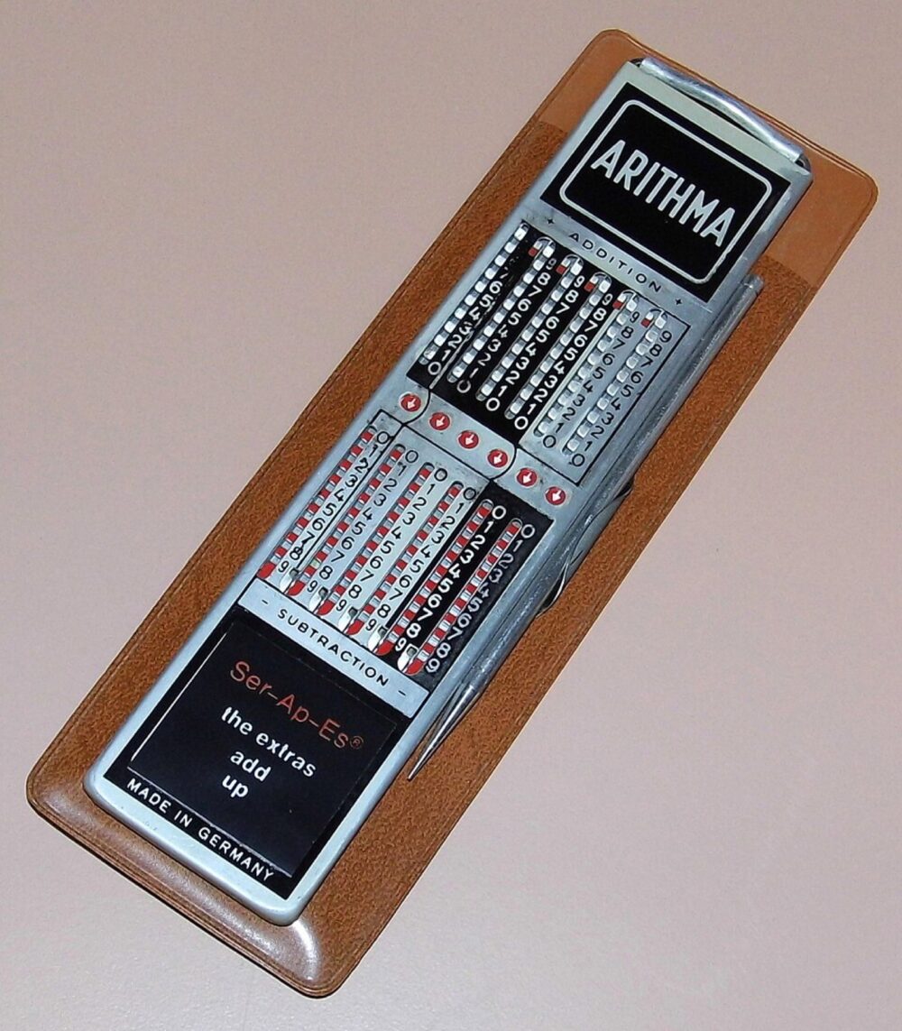 Vintage promotional calculator branded for a company