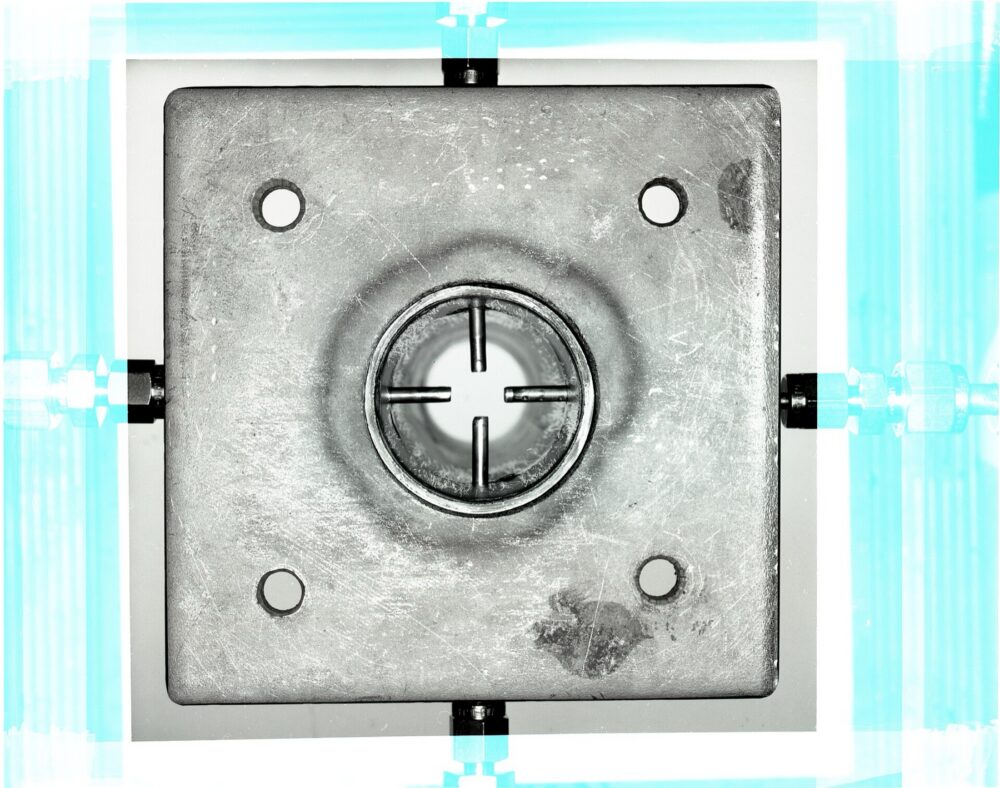 Close-up of industrial fuel injectors and flameholders