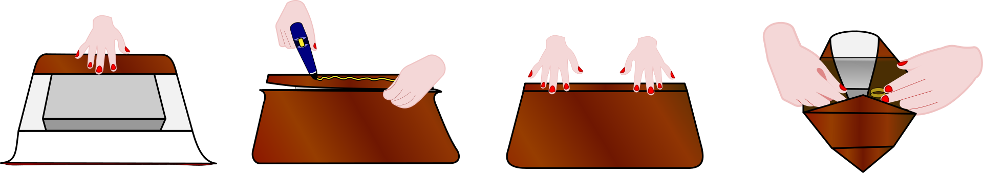 Diagram showing basic steps for wrapping a gift, illustrating the importance of paper strength and size when sourcing gift wrap.