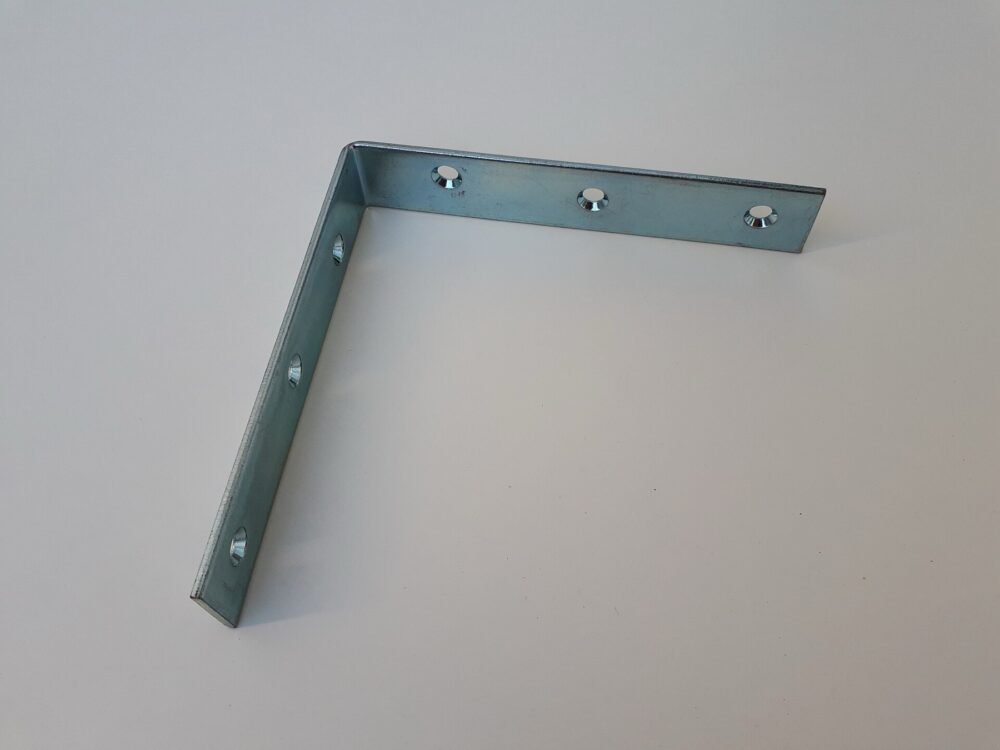 Close-up of a metal angle bracket suitable for furniture or shelf support