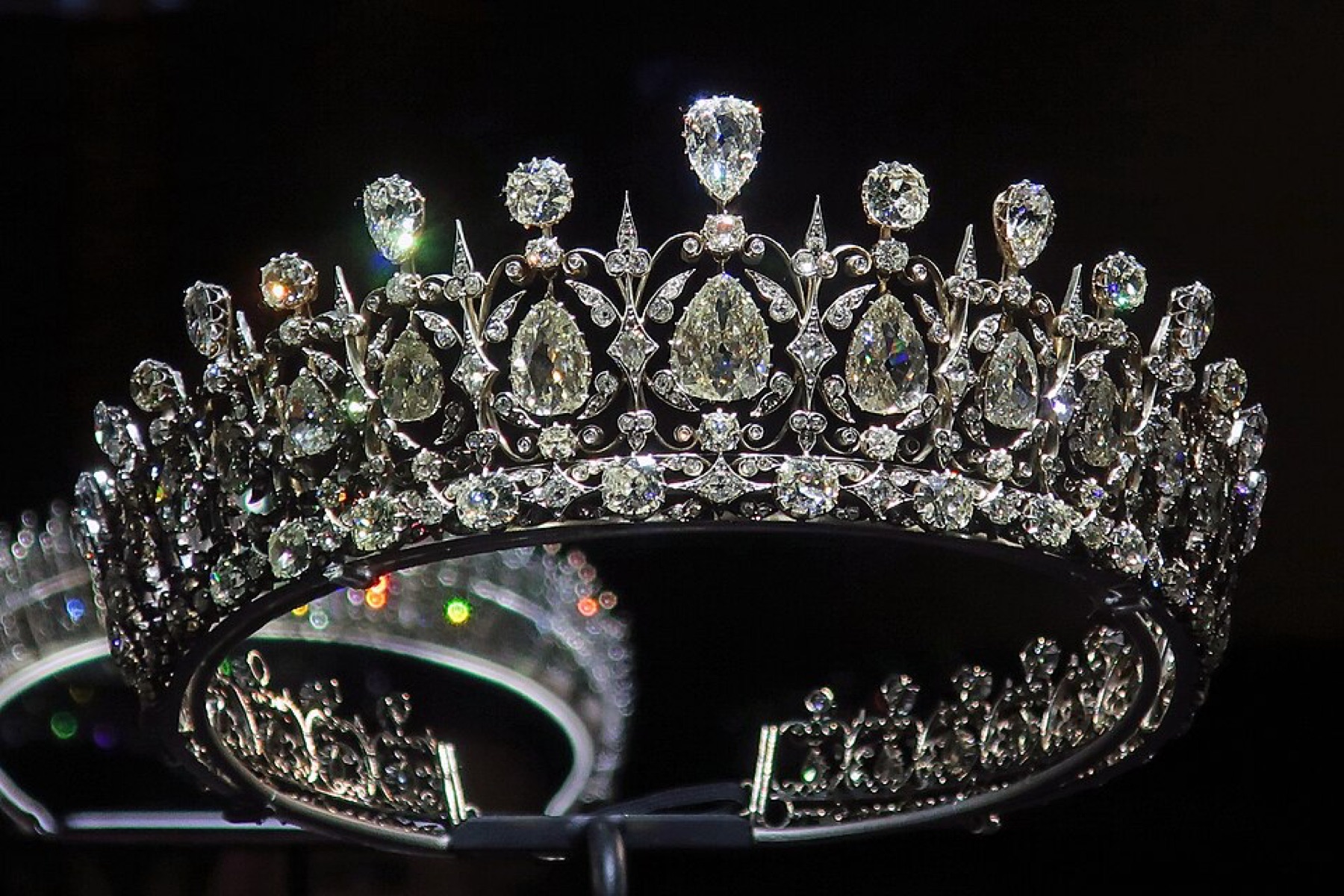 Rhinestone tiara on display stand