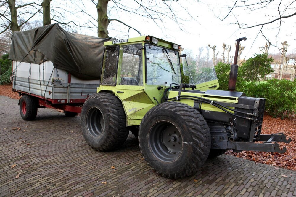 Commercial tractor with trailer illustrating mounting context for accessories like document holders