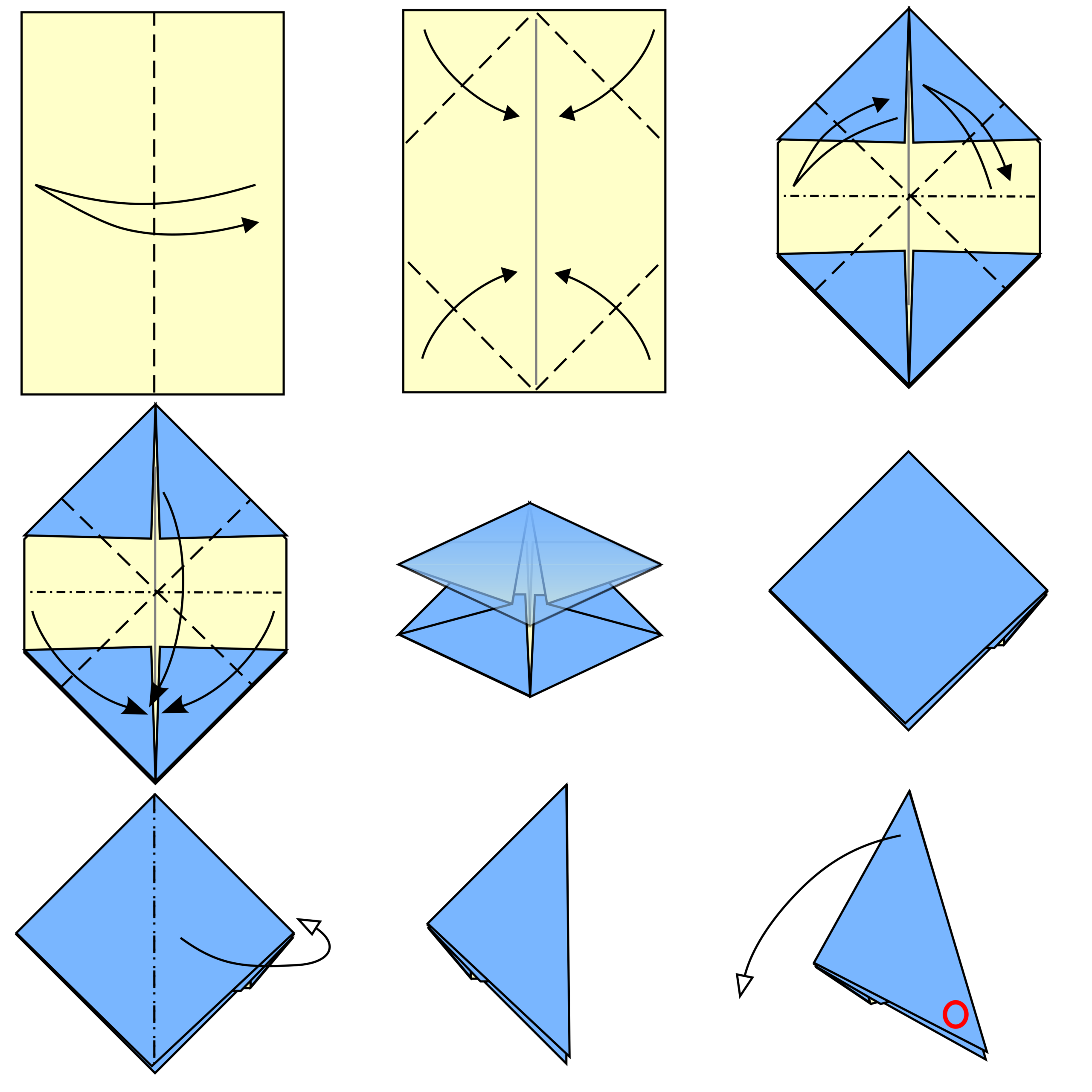 Examples of origami paper formats and folds