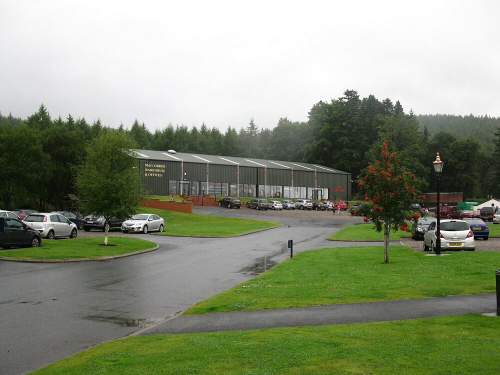 Mail-order warehouse and fulfillment facility viewed from its access road