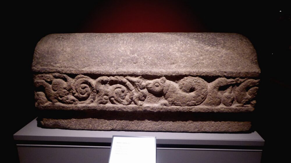 Detailed Indian-style coping stone with carved surface