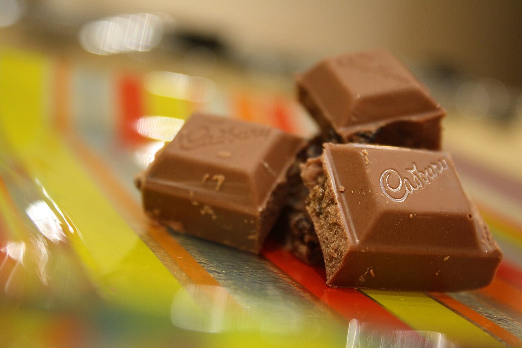 Close-up of Cadbury chocolate squares