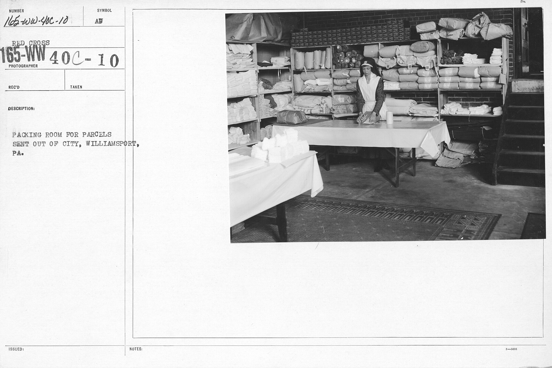 Historical parcel-packing room illustrating the inventory and packing work a warehouse system coordinates