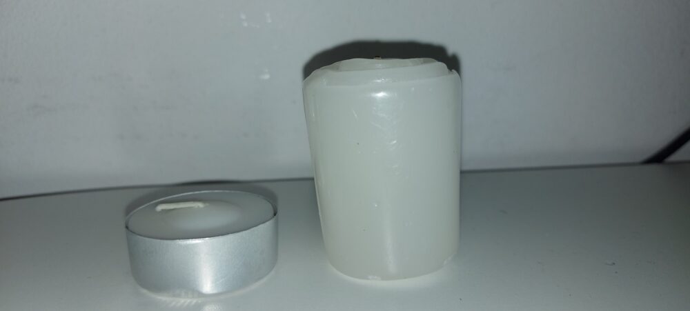 Generic tealight and votive candles illustrating two formats to compare for event orders